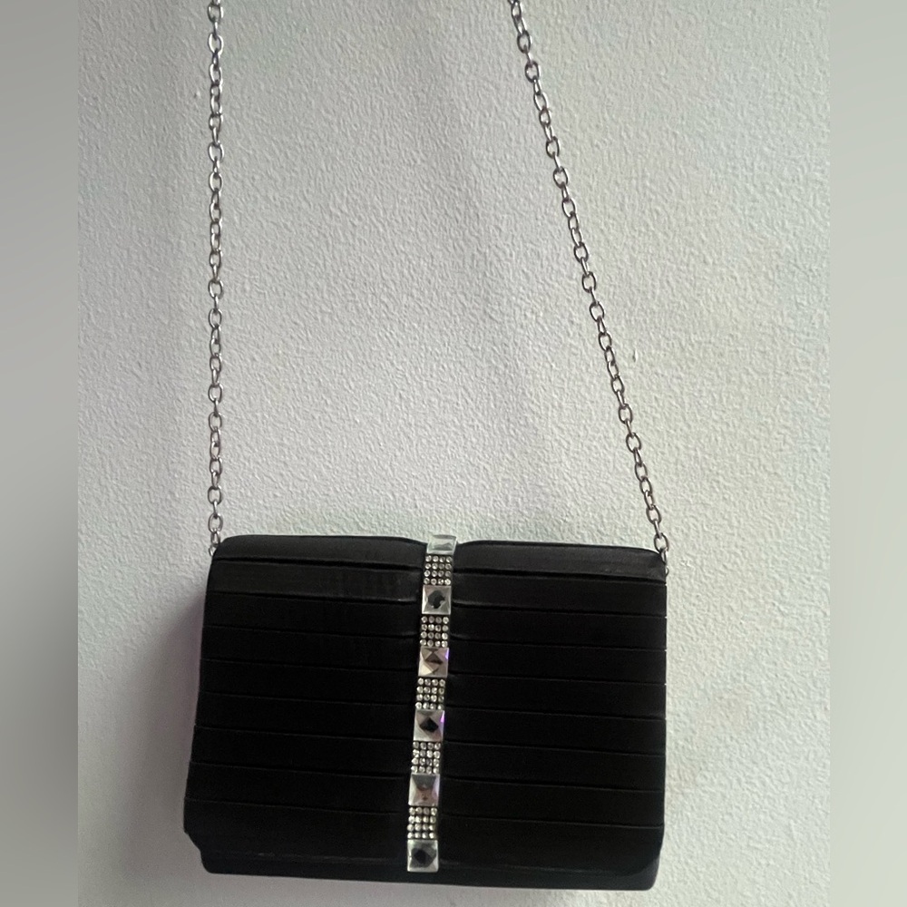 Jessica McClintock Black Clutch with Silver Chain